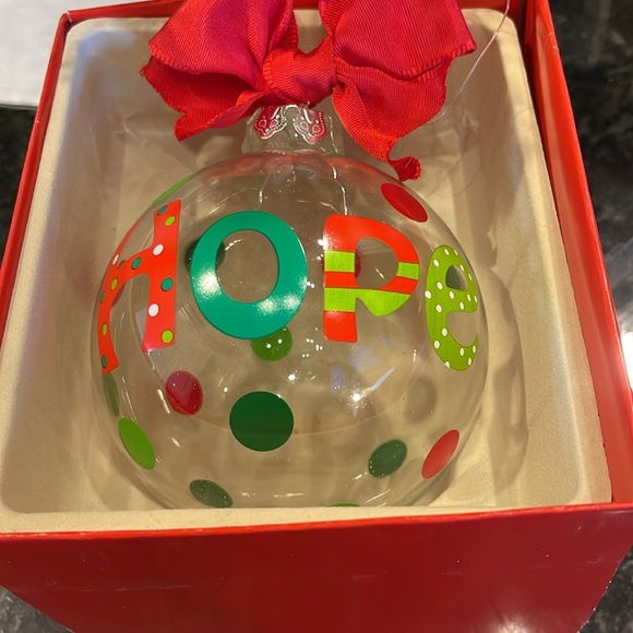 🎄HOPE🎄GLASS ORNAMENT W/ BOW AND HANGER GREEN/RED POLKA DOTS LARGE NWT - Picture 6 of 8